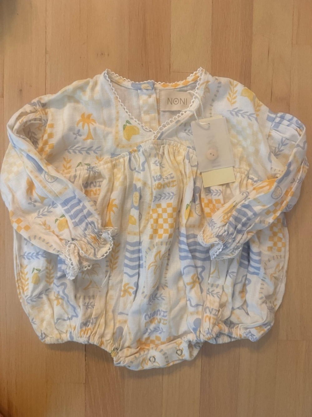 Noni Baby Girls' Yellow & Blue Printed Cotton One-Piece Bodysuit